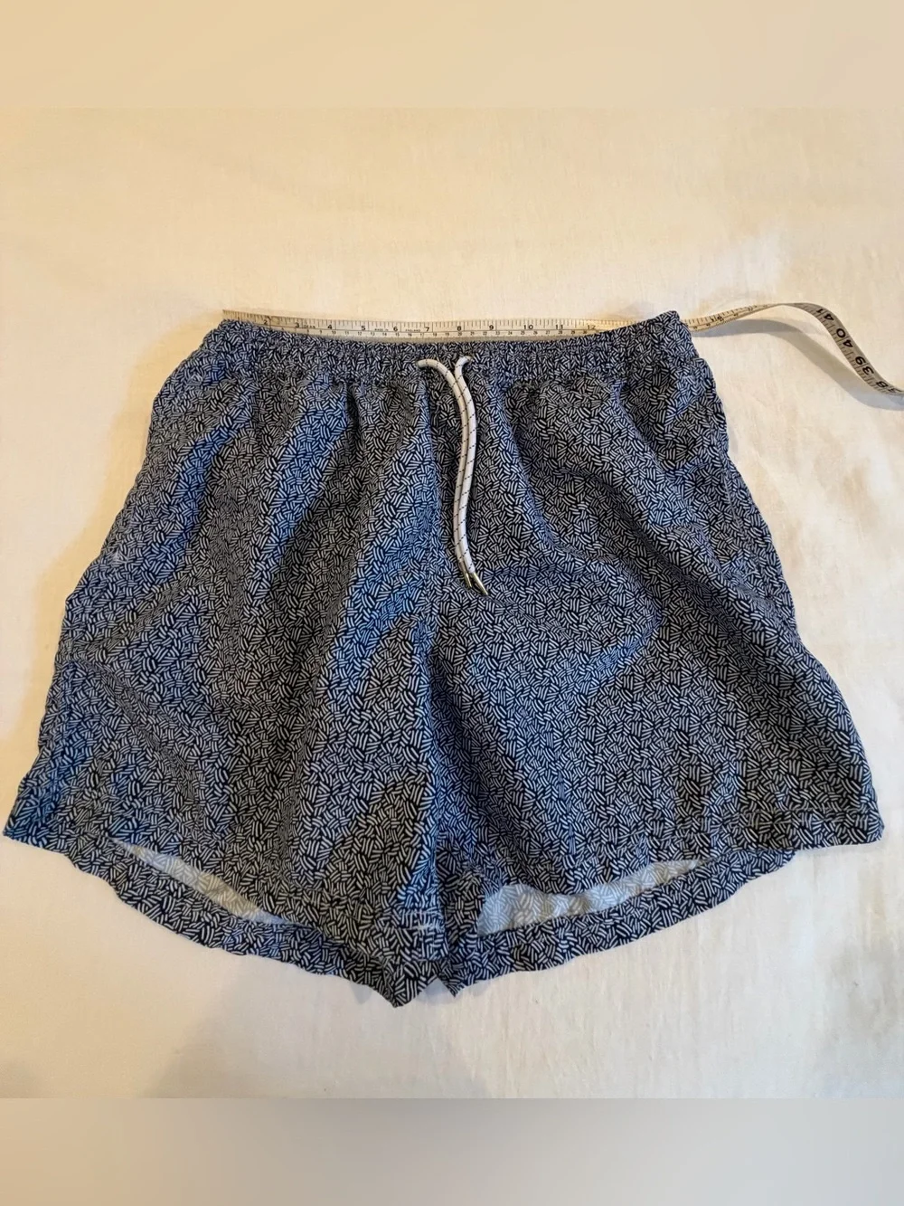 Men's Blue Patterned Swim Trunks with Drawstring Waist